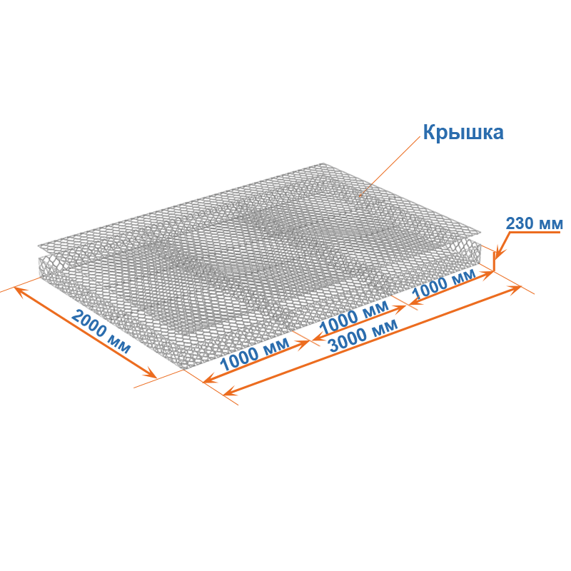 Габион матрац ГСИ-М 3х2х0,23 оцинкованный, Ø проволоки 2,4 мм, размер ячейки 6х8 см фото